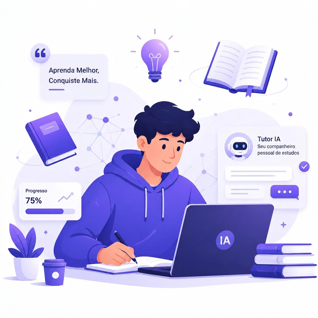 Ilustração de um estudante aprendendo com inteligência artificial